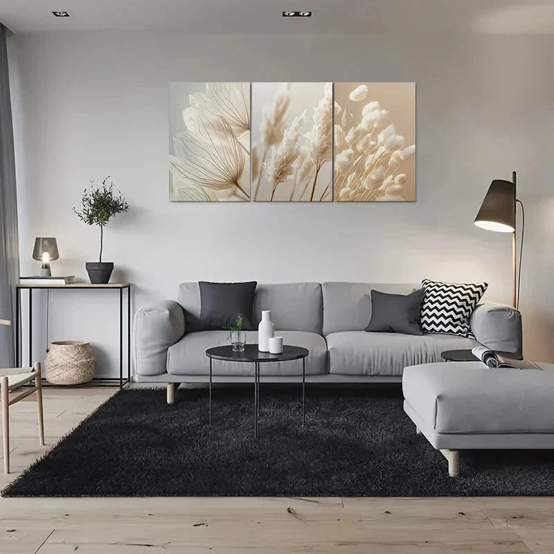 3pcs Botanical White Flowers Elegant Metal Print Ready to Hang Art