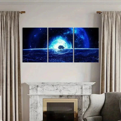 3pcs Vibrant Alien Planet & Cosmic Tree Wall Art Set Canvas Framed 40x60cm - High Quality Print 100% Australian Made Wall Canvas Ready to Hang
