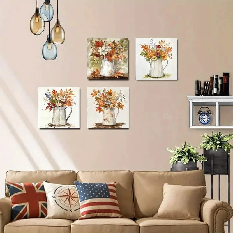4pcs Autumn Bouquet Picture Wall Art Canvas Framed
