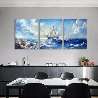3pcs Nautical Sailing Ship Seascape Perfect Wall Art Set Canvas Framed 40x60cm - High Quality Print 100% Australian Made Wall Canvas Ready to Hang