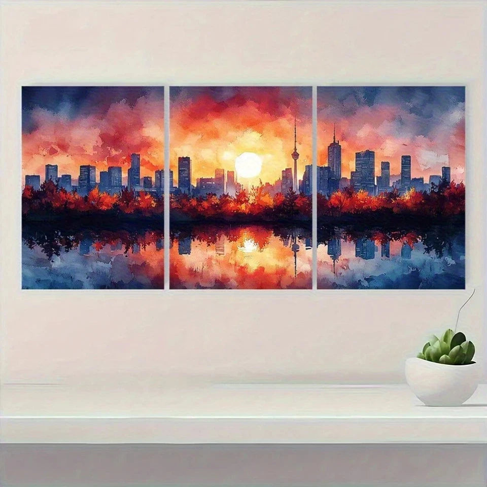 3pcs Tokyo Skyline Inspired Oil Painting Metal Print Ready to Hang Art