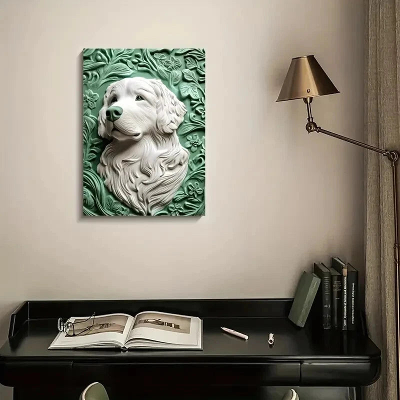 Great Pyrenees with a Green Design Painting 40x60cm Metal Print Ready to Hang