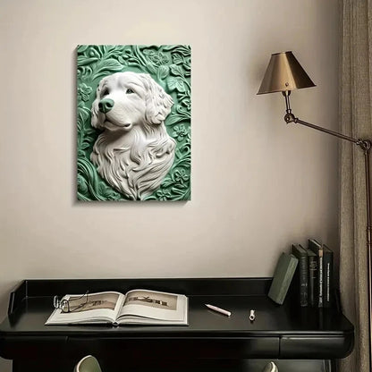 Great Pyrenees with a Green Design Painting 40x60cm Metal Print Ready to Hang