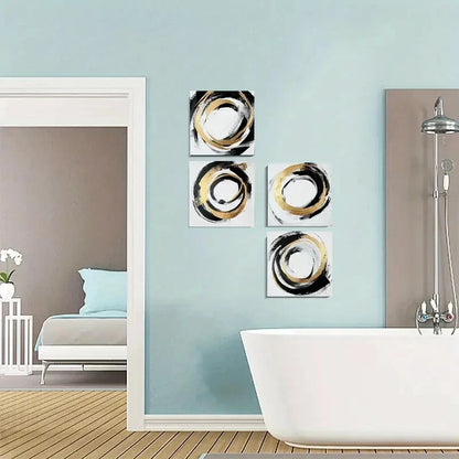 4pcs Abstract Black & Golden Wall Art Canvas Framed