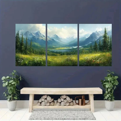 3pcs Serene Lush Greenery Misty Mountains Wall Art Set Canvas Framed 40x60cm - High Quality Print 100% Australian Made Wall Canvas Ready to Hang