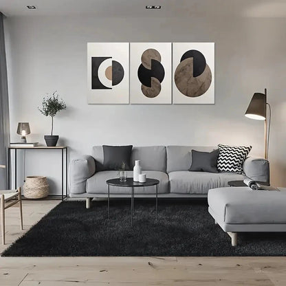 3pcs Minimalist Geometric Black and White Metal Print Ready to Hang Art