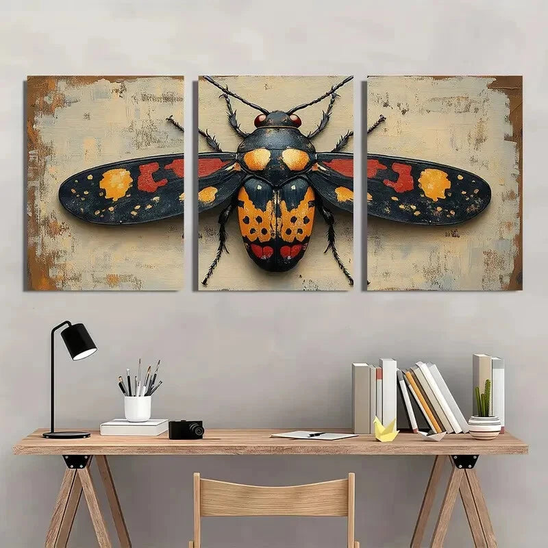 3pcs Vintage Inspired Insect Illustration Metal Print Ready to Hang Art