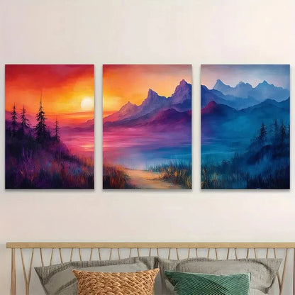 3pcs Vibrant Mountain Landscape Triptych At Sun Wall Art Set Canvas Framed 60x90cm - High Quality Print 100% Australian Made Wall Canvas Ready to Hang
