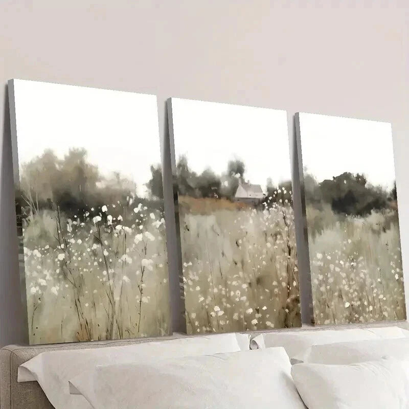 3pcs Vintage Rural Wildflower Plant Landscape Wall Art Set Canvas Framed 40x60cm - High Quality Print 100% Australian Made Wall Canvas Ready to Hang