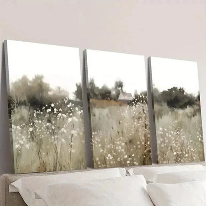 3pcs Vintage Rural Wildflower Plant Landscape Wall Art Set Canvas Framed 40x60cm - High Quality Print 100% Australian Made Wall Canvas Ready to Hang