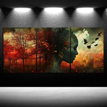 3pcs Trees And Women Painting Metal Print Ready to Hang Art