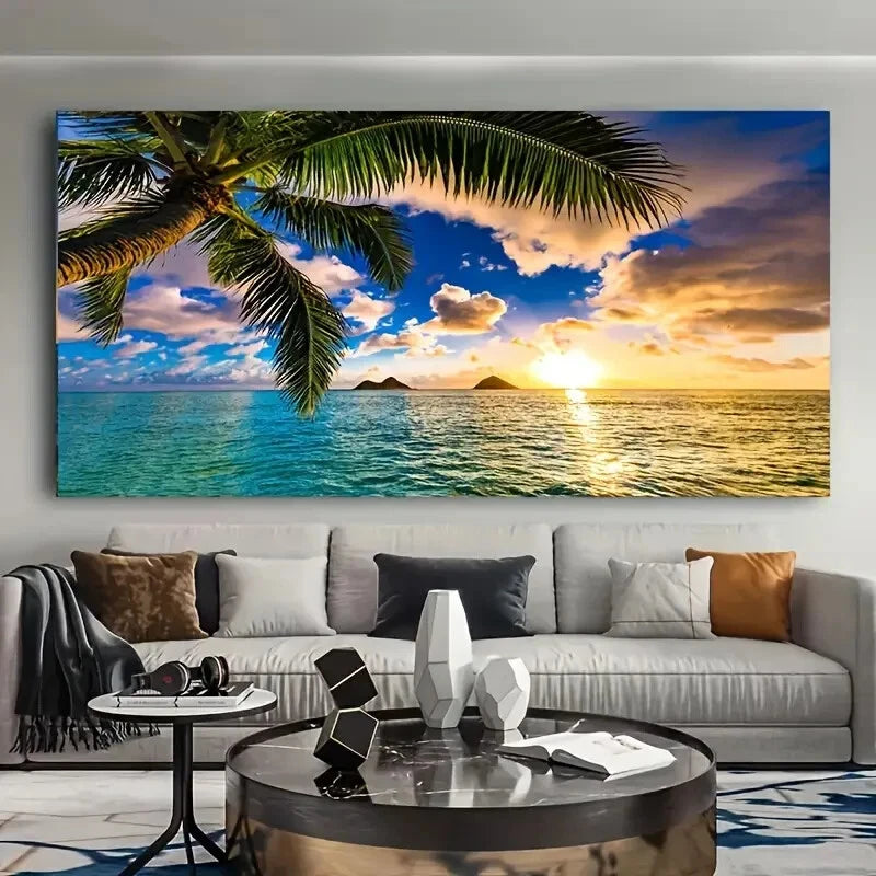 Tranquil Beach Sunset sky wall canvas office home room framed 120x60cm