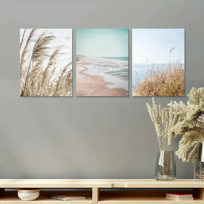 3pcs Neutral Beach Coastal House Décor Perfect Wall Art Set Canvas Framed 40x60cm - High Quality Print 100% Australian Made Wall Canvas Ready to Hang