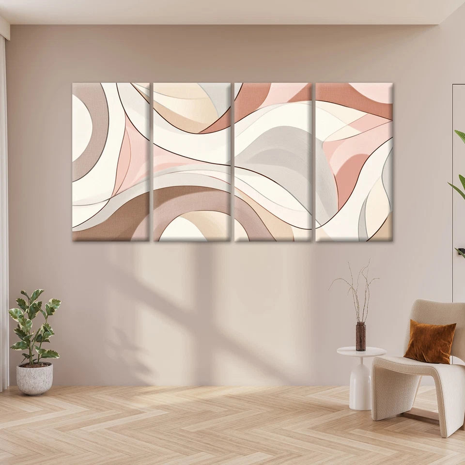 4pcs Modern Abstract Pastel Neutral Waves Wall Art Canvas Framed 45x80cm - High Quality Print 100% Australian Made Wall Canvas Ready to Hang