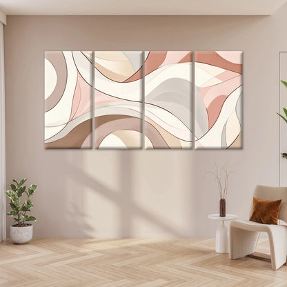 4pcs Modern Abstract Pastel Neutral Waves Wall Art Canvas Framed 45x80cm - High Quality Print 100% Australian Made Wall Canvas Ready to Hang