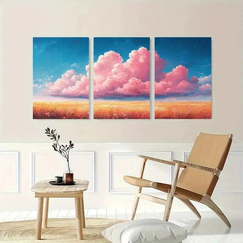 3pcs Vibrant Pink Clouds Landscape Perfect Wall Art Set Canvas Framed 40x60cm - High Quality Print 100% Australian Made Wall Canvas Ready to Hang