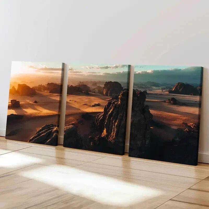 Natural Landscape Desert Rocks & Sunset Wall Art Set Canvas Framed 40x60cm - High Quality Print 100% Australian Made Wall Canvas Ready to Hang