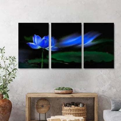 3pcs Blue for Lotus Flower Texture Metal Print Ready to Hang Art