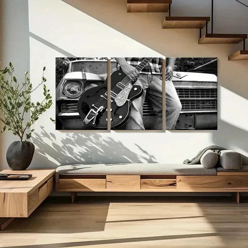 3pcs Black & White Guitar & Musical Instrument Wall Art Canvas Unframed - High Quality Print 100% Australian Made Wall Canvas