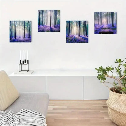 4pcs  Enchanting Forests with Purple Lavender Flo Wall Art Canvas Framed