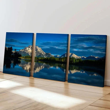 3pcs Mountain Lake with Reflection on Water Wall Art Set Canvas Framed 40x60cm - High Quality Print 100% Australian Made Wall Canvas Ready to Hang
