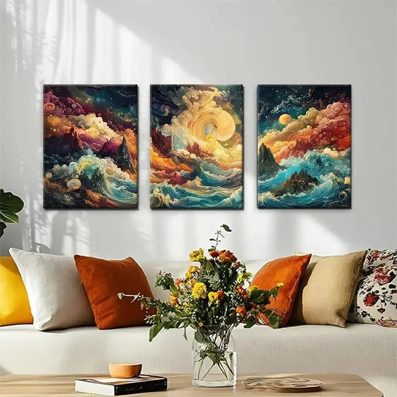 3pcs Vibrant Surreal Fantasy Seascape Perfect Wall Art Set Canvas Framed 40x60cm - High Quality Print 100% Australian Made Wall Canvas Ready to Hang