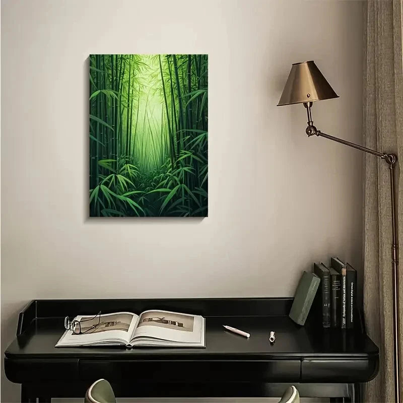 Serene Natural Scene with Sunlit Bamboo Stalks 40x60cm Metal Print Ready to Hang