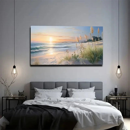 Gold Sunset Sandy Seaside Wall Art wall canvas office home room framed 120x60cm
