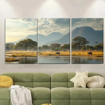 3pcs Mana Pools National Park Africa Metal Print Ready to Hang Art