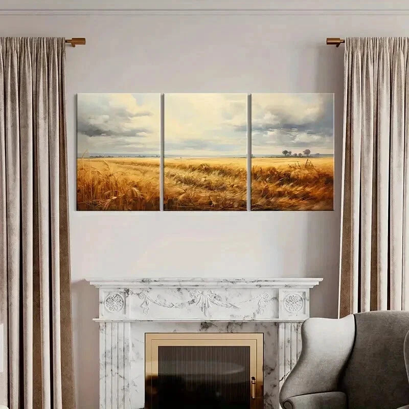 3pcs Wheat Fields & Autumn Sky Landscape Wall Art Set Canvas Framed 40x60cm - High Quality Print 100% Australian Made Wall Canvas Ready to Hang