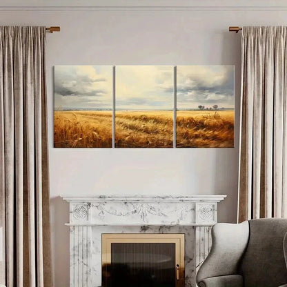 3pcs Wheat Fields & Autumn Sky Landscape Wall Art Set Canvas Framed 40x60cm - High Quality Print 100% Australian Made Wall Canvas Ready to Hang