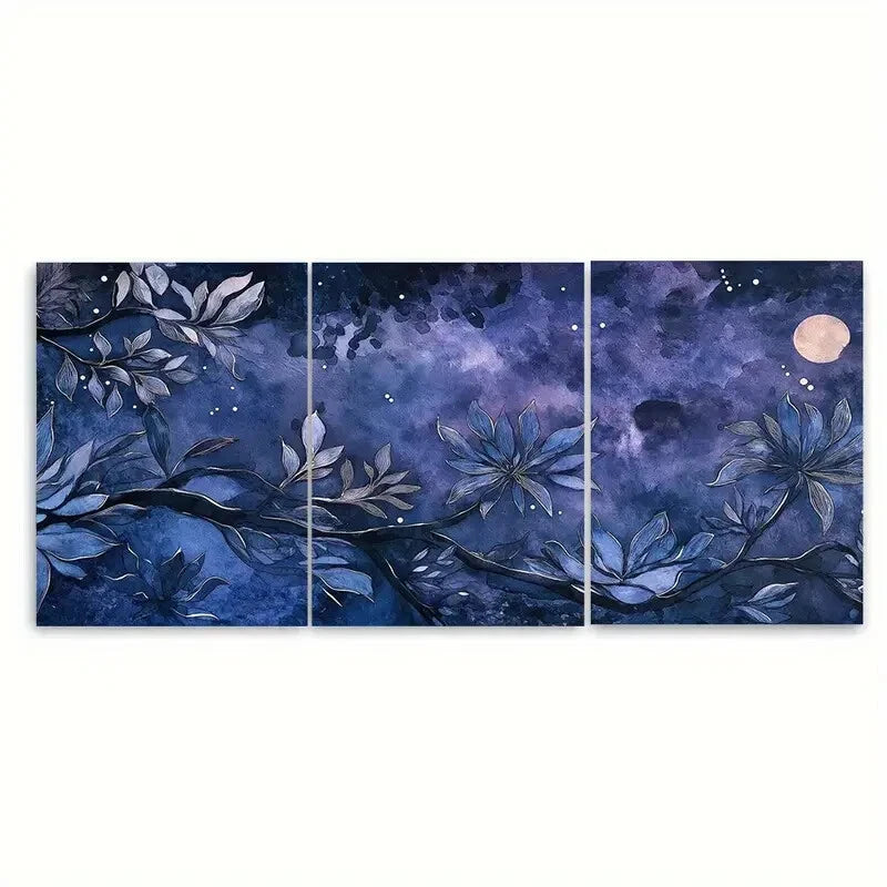 3pcs Mystical Agave Plants Under Starlit Sky Metal Print Ready to Hang Art