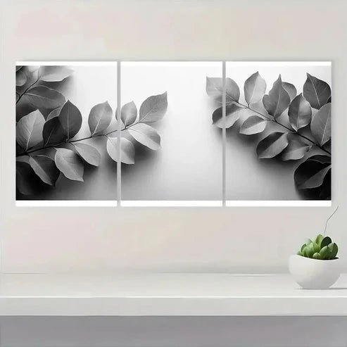 3pcs Black & White Botanical Leaves Durable &S Wall Art Set Canvas Unframed - High Quality Print 100% Australian Made Wall Canvas