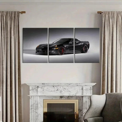 3pcs Black Color Super Car Modern Vehicle Wall Art Set Canvas Framed 40x60cm - High Quality Print 100% Australian Made Wall Canvas Ready to Hang