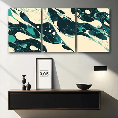 3pcs Ocean Waves Black & Teal Swirls Metal Print Ready to Hang Art