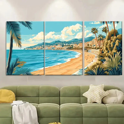 3pcs Cote D'azur France Coastline Beach Metal Print Ready to Hang Art