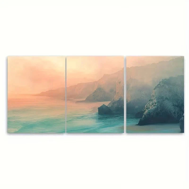 3pcs Cliffside Beaches in Golden Light Wall Art Set Canvas Framed 40x60cm - High Quality Print 100% Australian Made Wall Canvas Ready to Hang