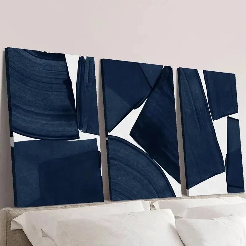 3pcs Blue Tone Geometric Patterns Wall Art Set Canvas Framed 40x60cm - High Quality Print 100% Australian Made Wall Canvas Ready to Hang
