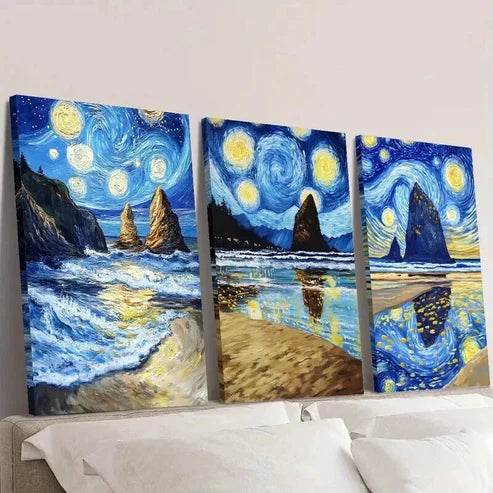 3pcs Van Gogh Starry Sky Landscape Wall Art Canvas Unframed – High Quality Print 100% Australian Made Wall Canvas