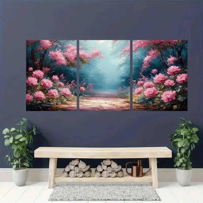 3pcs Pink Peony & Lilac Floral Garden Wall Art Set Canvas Framed 40x60cm - High Quality Print 100% Australian Made Wall Canvas Ready to Hang