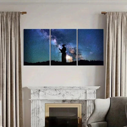 3pcs Starry Night Sky with Silhouette Swordsman Wall Art Set Canvas Framed 40x60cm - High Quality Print 100% Australian Made Wall Canvas Ready to Hang