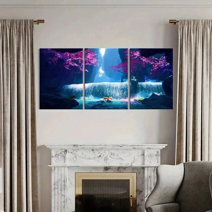 3pcs Fantasy Waterfall & Fox Vintage Wall Art Set Canvas Framed 40x60cm - High Quality Print 100% Australian Made Wall Canvas Ready to Hang