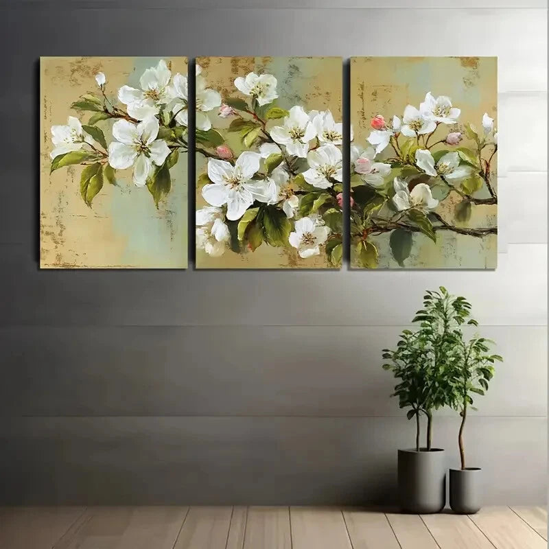 3pcs White Apple Blossoms a Spring Floral Metal Print Ready to Hang Art