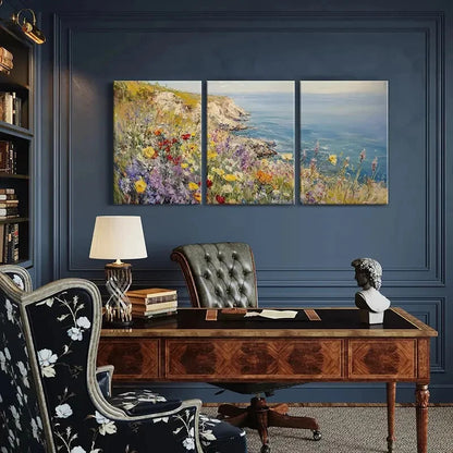 3pcs Coastal Wildflowers Ocean View Metal Print Ready to Hang Art