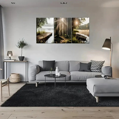 3pcs Nature Serenity Forest Lake and Boat Metal Print Ready to Hang Art