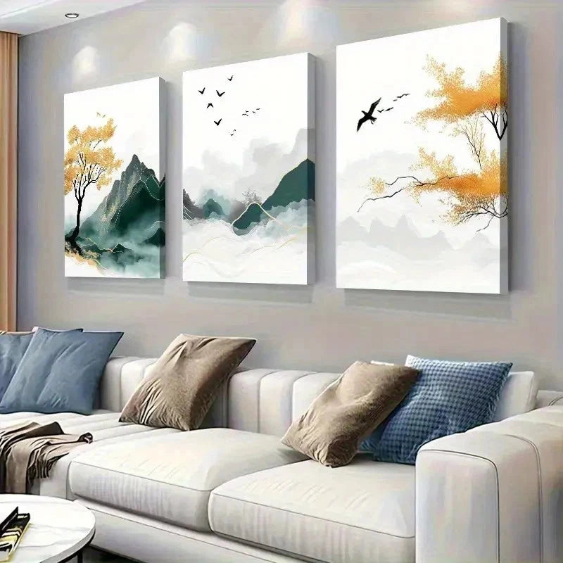 3pcs Serene Nature Scene With Yellow Wall Art Set Canvas Framed 60x90cm - High Quality Print 100% Australian Made Wall Canvas Ready to Hang