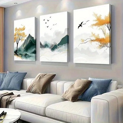 3pcs Serene Nature Scene With Yellow Wall Art Set Canvas Framed 60x90cm - High Quality Print 100% Australian Made Wall Canvas Ready to Hang