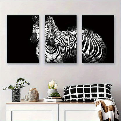 3pcs Black and White Zebra Wildlife Animal Metal Print Ready to Hang Art