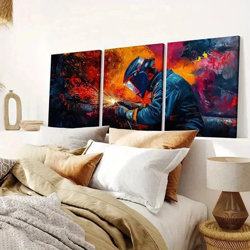 3pcs Dynamic Sparks, Industrial Style Wall Art Canvas Unframed - High Quality Print 100% Australian Made Wall Canvas