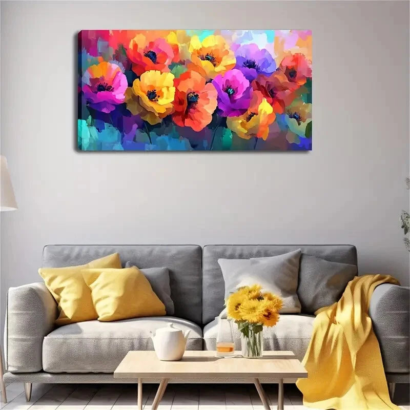 Vibrant Mixed Flowers Floral Wall Art Canvas Office Home Room Framed 120x60cm